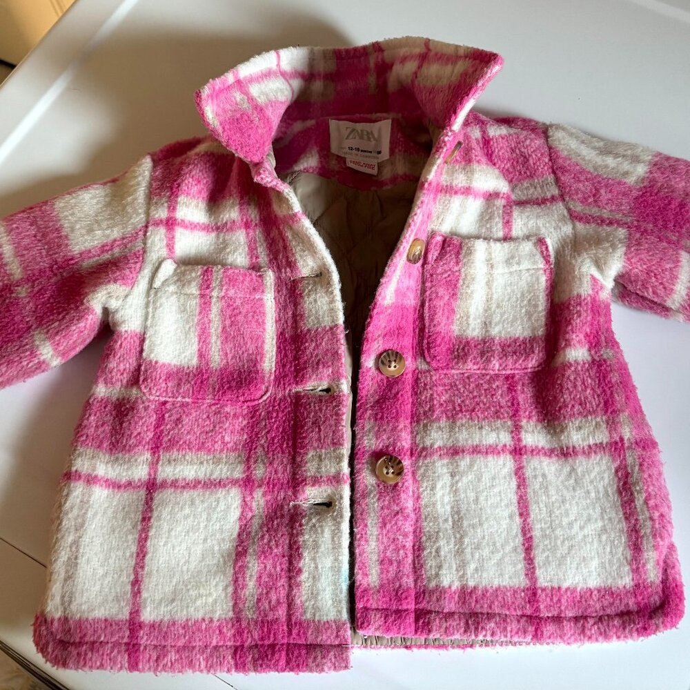 Zara Kids Toddler Girls 12-18M Plaid Pink Jacket